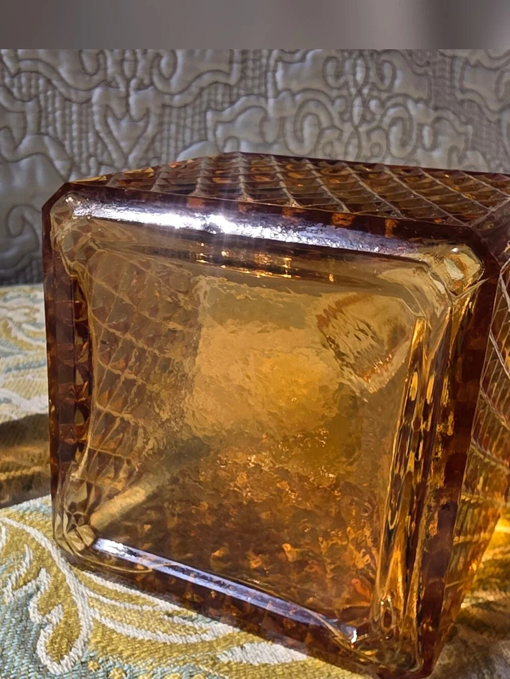 VTG Mid Century Amber Diamond Point Glass Decanter Bottle | Japan